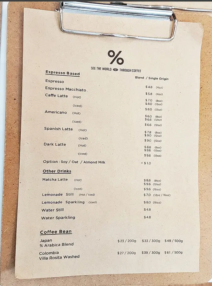% Arabica Menu