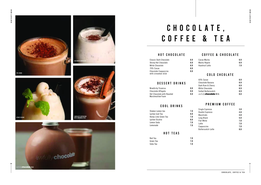 Awfully Chocolate Menu
