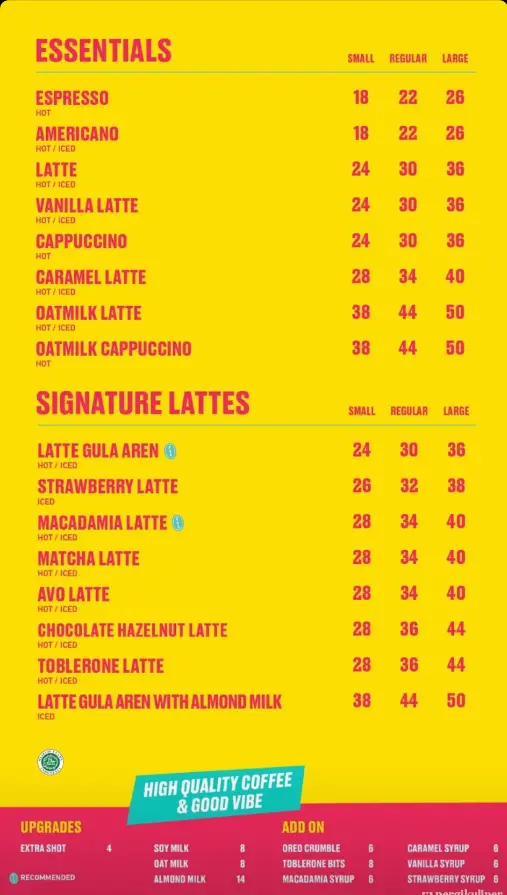 Flash Coffee Menu