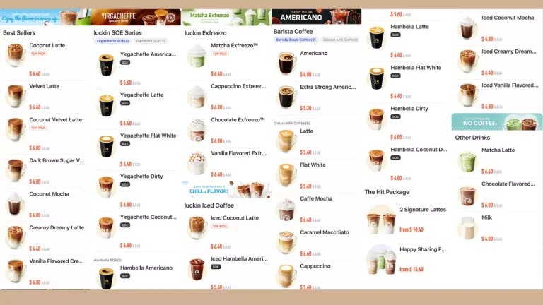 Luckin Coffee Menu