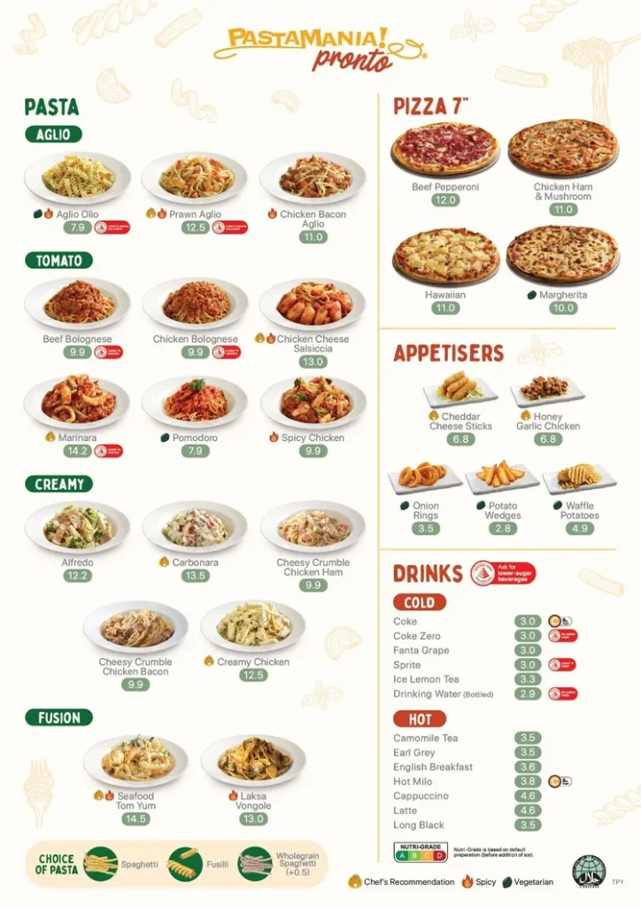 PastaMania Menu