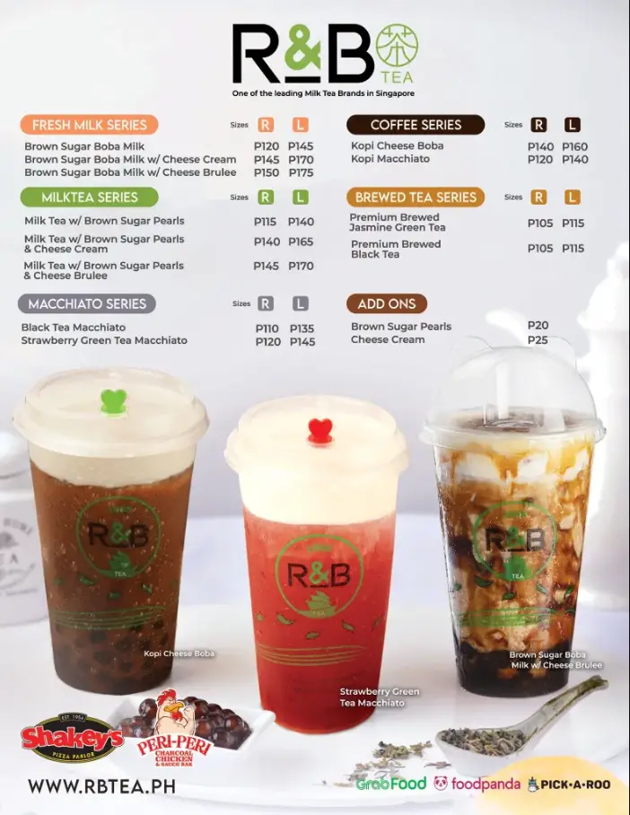 R&B Tea Menu