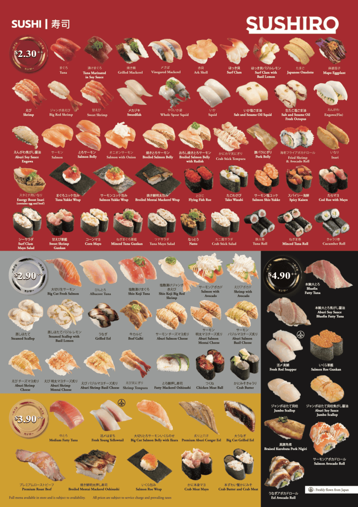 Sushiro Menu Singapore