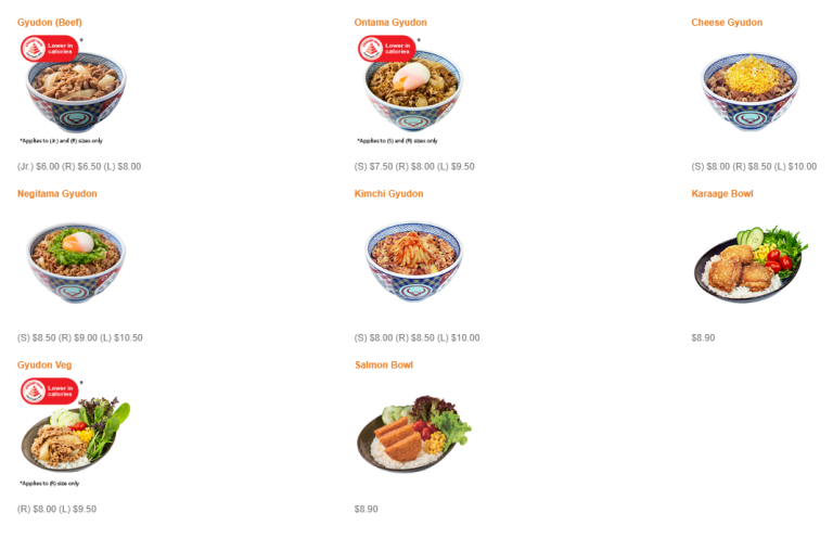 Yoshinoya Menu singapore