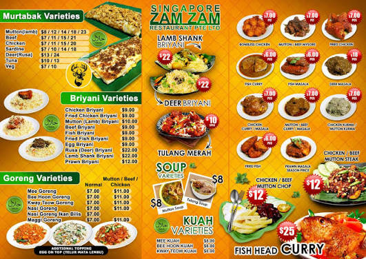 Zam Zam menu