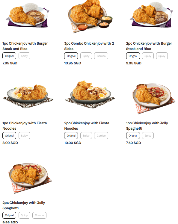 jollibee chickenjoy menu prices singapore
