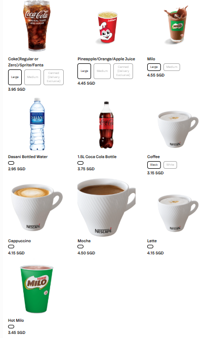 jollibee drinks menu prices