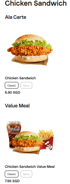 jollibee sandwich prices
