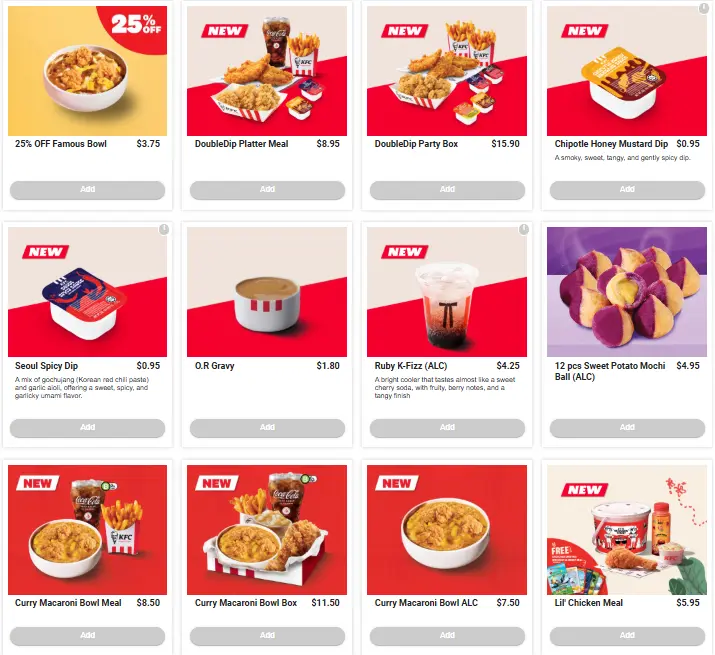 kfc menu singapore
