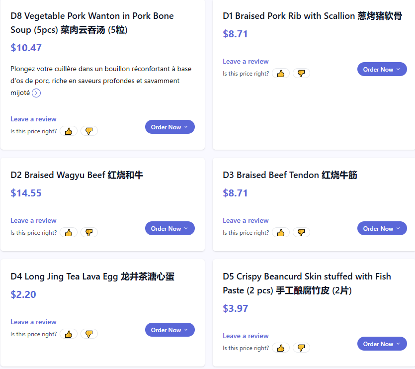 lenu menu prices