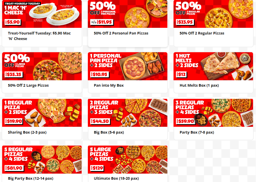 pizza hut hot deals menu prices